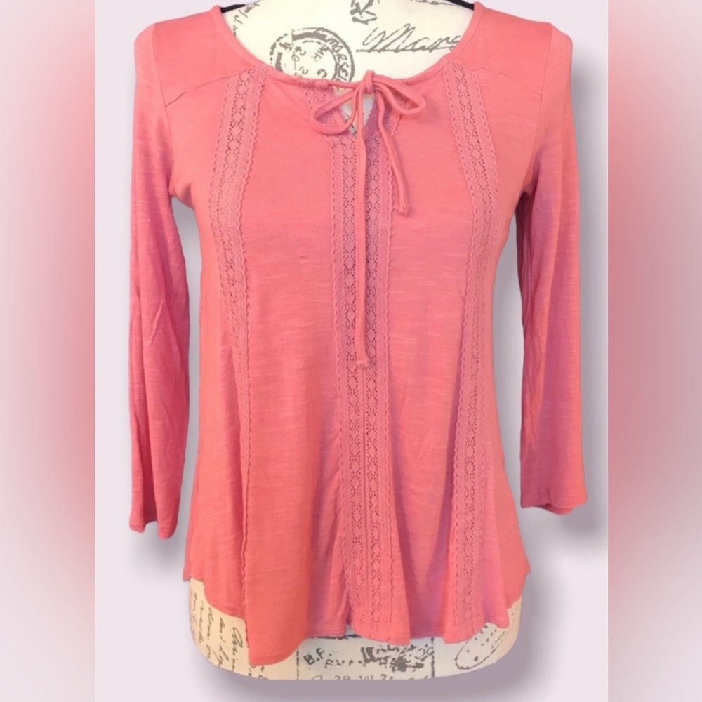 Pink Rose, Boho 3/4 Length Sleeve Shirt, Size Small
